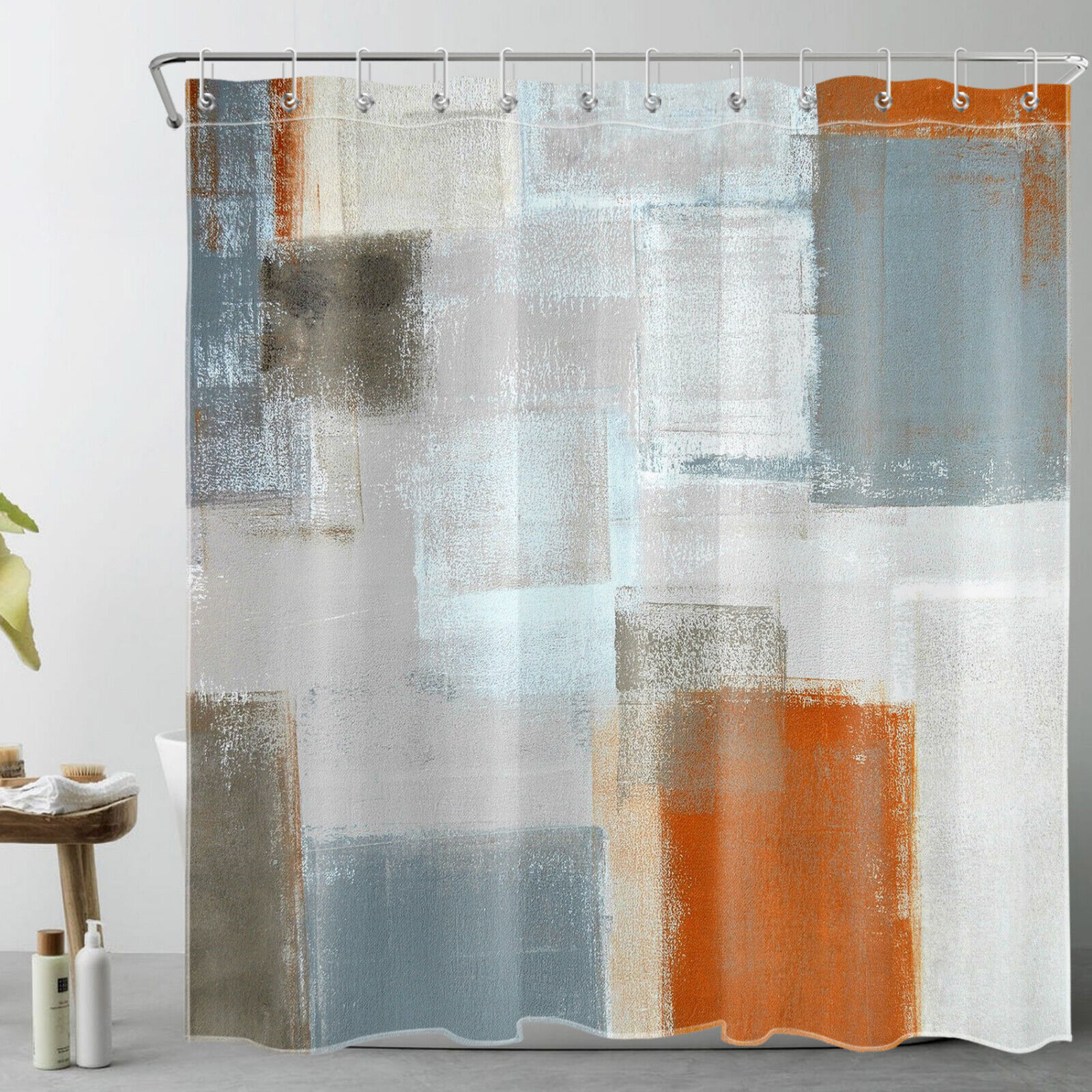 White And Grey Geometric Pattern Shower Curtain For A Minimalist Bathroom - Image 2