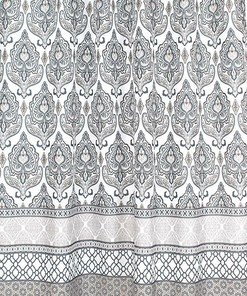 White And Tan Damask Floral Geometric Border Shower Curtain, Brand New