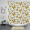 White Background Green Leaves Golden Butterfly Shower Curtain, Perfect For Bathroom Accessory