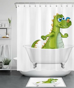 White Bathtub Dinosaur Shower Curtain - A Fun Addition To Your Kids' Bathroom