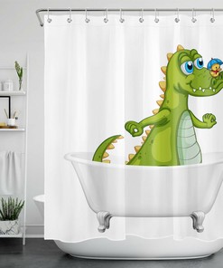 White Bathtub Dinosaur Shower Curtain - A Fun Addition To Your Kids' Bathroom