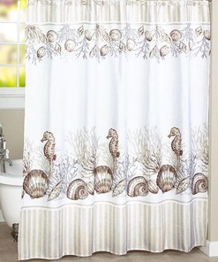 White Beige Avanti Shower Curtain - Destin Shower Curtain Seahorse Shells