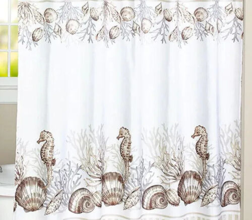 White Beige Avanti Shower Curtain - Destin Shower Curtain Seahorse Shells - Image 2
