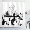 White Black Forest Trees And Flying Birds Concept Artwork Hand Drawn Bear Double Exposure Shower Curtain