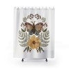 White Boho Shower Curtain with Moth and Plant Print for Nature Inspired Bathroom Decor
