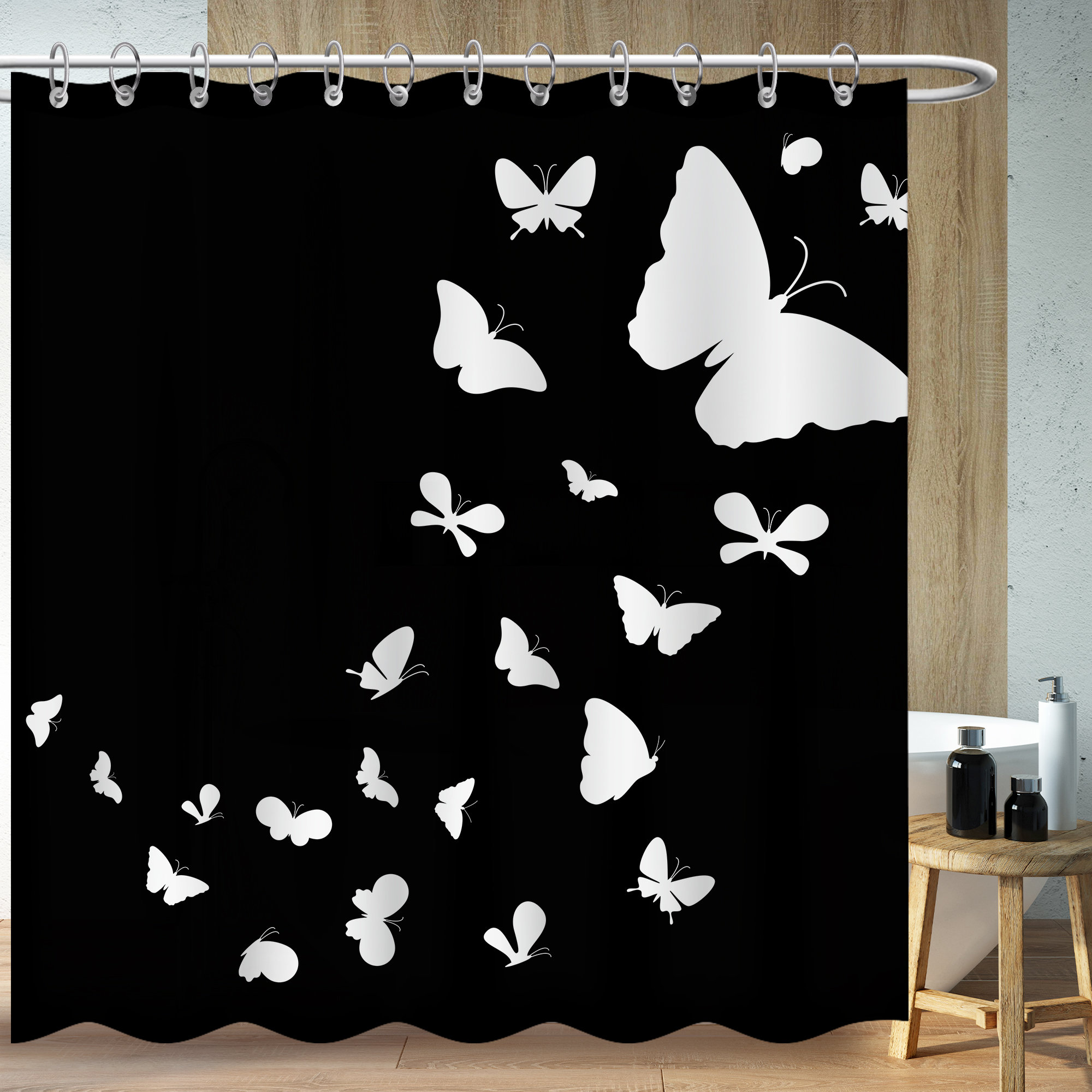 White Butterfly Shower Curtain - Elegant Bathroom Accessory