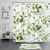 White Country Style Shower Curtain With Botanical Green Leaf Design - A Perfect Bathroom Accessory Set