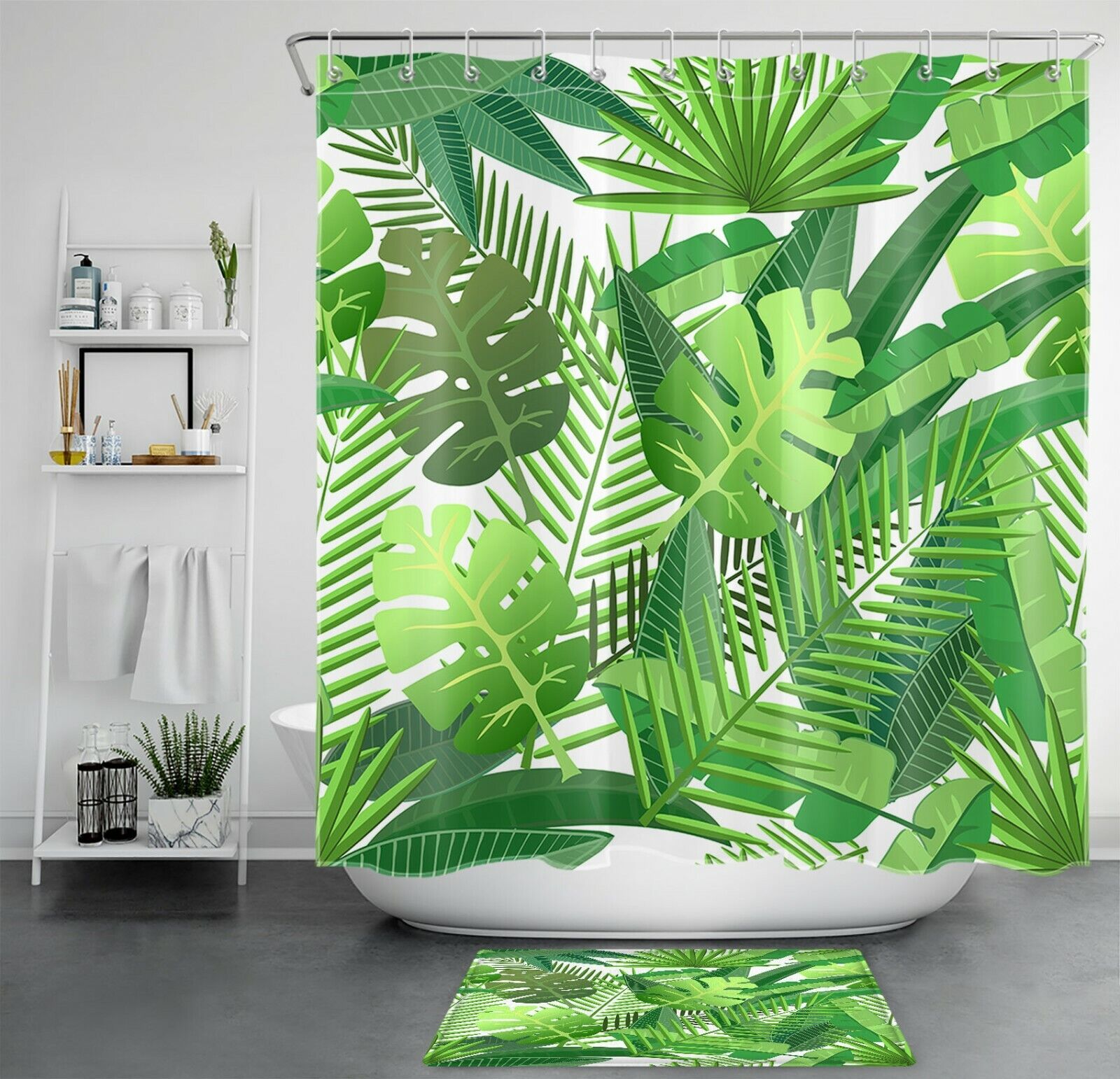 White Creative Palm Leaf Shower Curtain - Minimalist Bathroom Decor