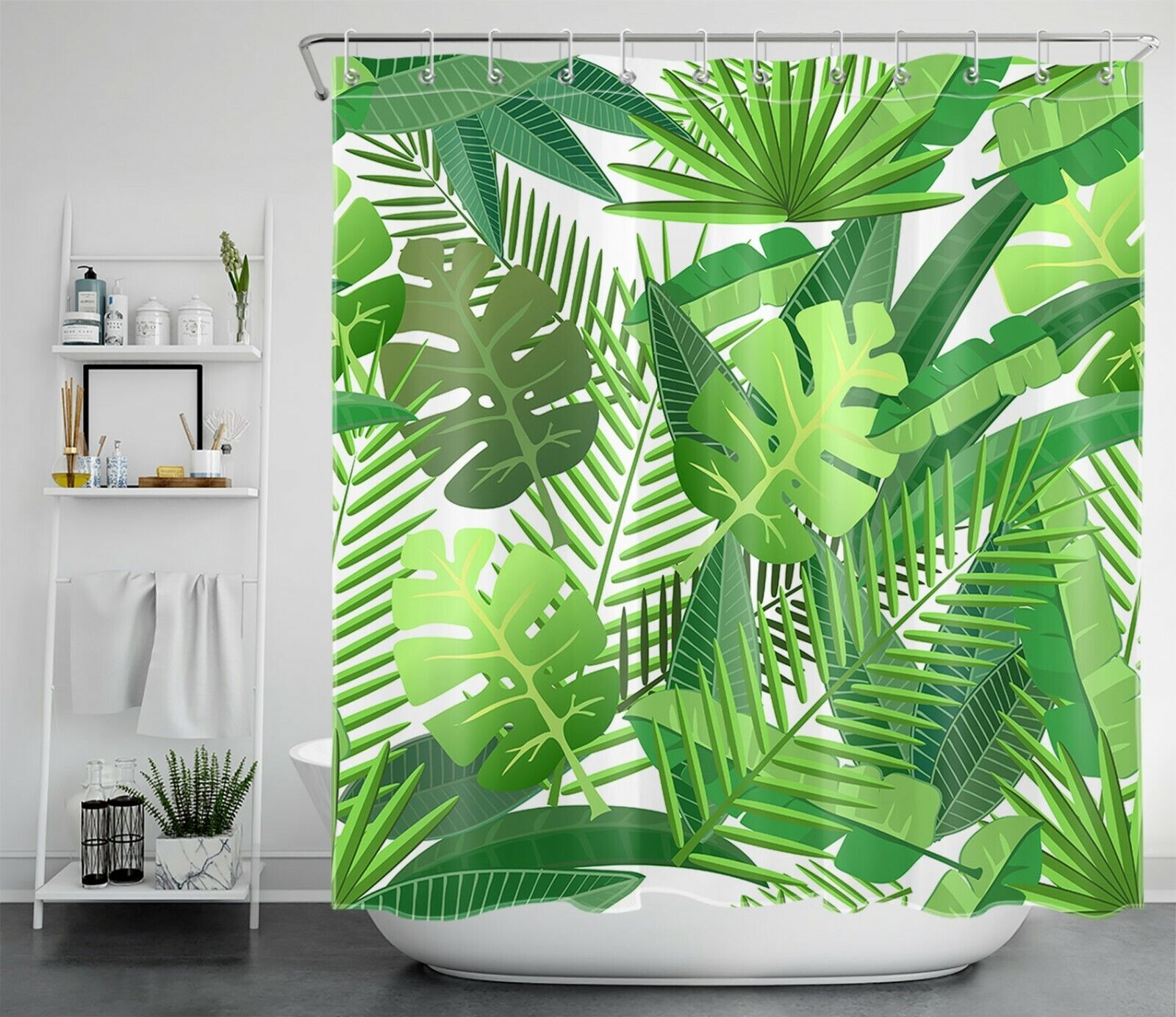 White Creative Palm Leaf Shower Curtain - Minimalist Bathroom Decor
