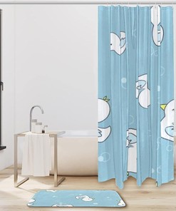 White Ducks Swimming Print Shower Curtain with Waterproof Fabric for Bathroom Decor