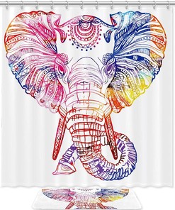 White Elephant Bathroom Decorr, Waterproof Shower Curtain 