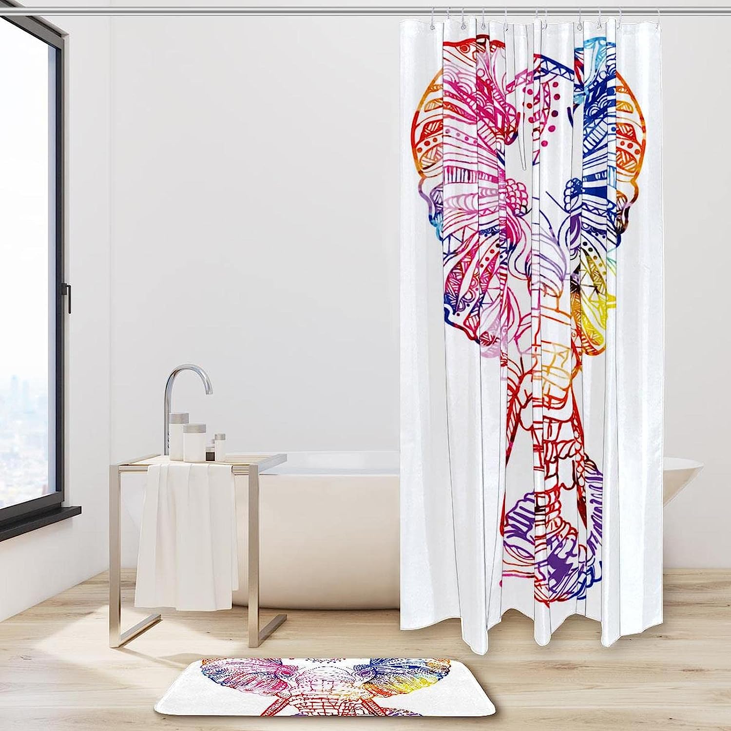 White Elephant Bathroom Decorr, Waterproof Shower Curtain