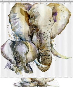 White Elephant With Sunflowers Shower Curtain, Wild Animal Print Bathroom Accessory 