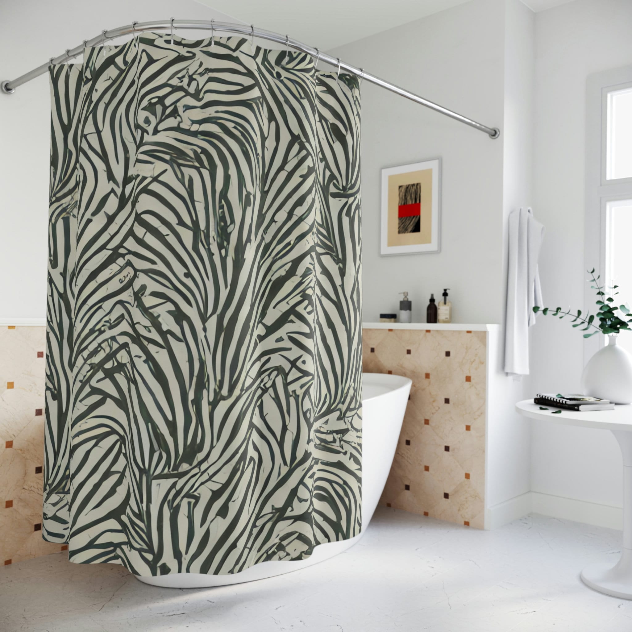 White Floral Boho Botanical Shower Curtain