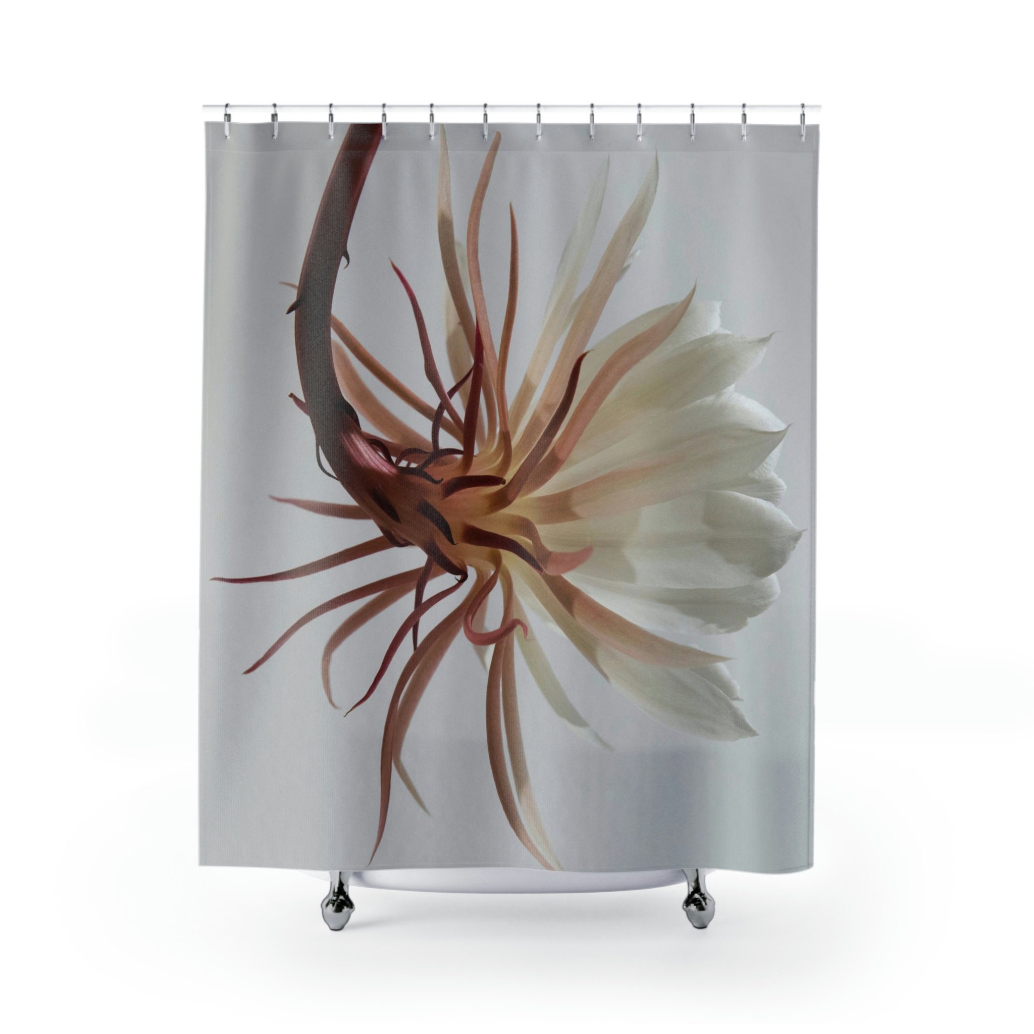 White Floral Botanical Shower Curtain For Earthy Bathroom Decor