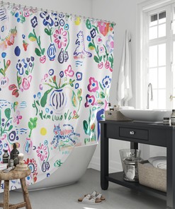 White Floral Quality Shower Curtain Set with Waterproof and Washable Material for Bathroom Decor Artwork by Artist 