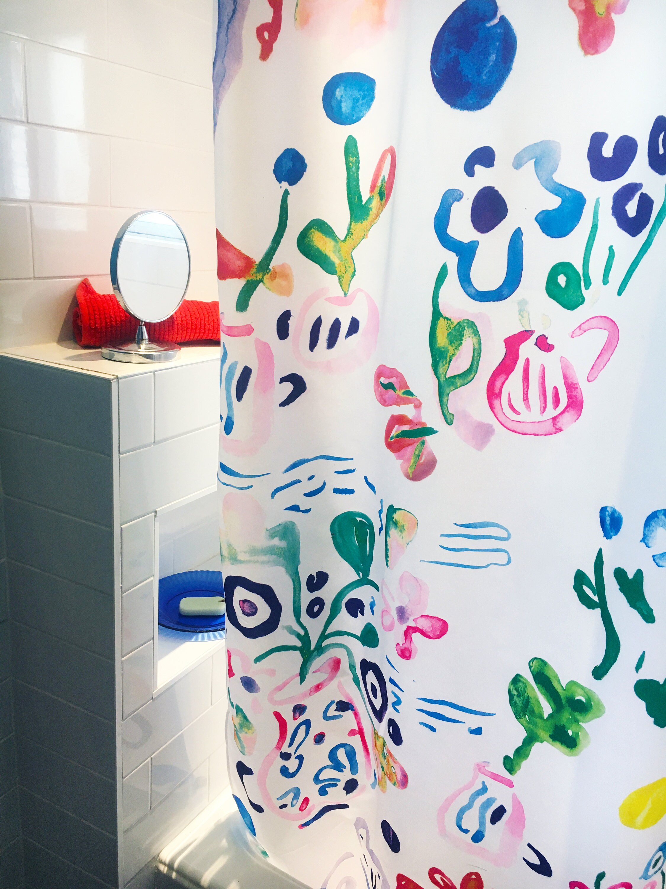 White Floral Quality Shower Curtain Set with Waterproof and Washable Material for Bathroom Decor Artwork by Artist