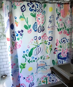 White Floral Quality Shower Curtain Set with Waterproof and Washable Material for Bathroom Decor Artwork by Artist