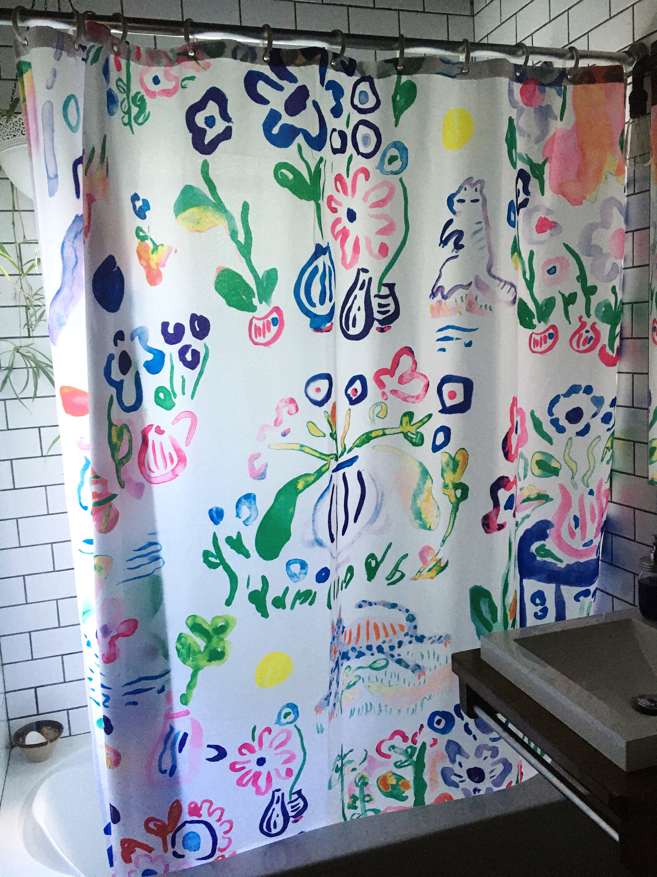 White Floral Quality Shower Curtain Set with Waterproof and Washable Material for Bathroom Decor Artwork by Artist