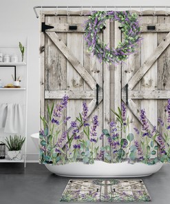 White Flower Butterfly Shower Curtain with Purple for Spring Bathroom 
