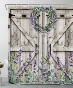 White Flower Butterfly Shower Curtain with Purple for Spring Bathroom