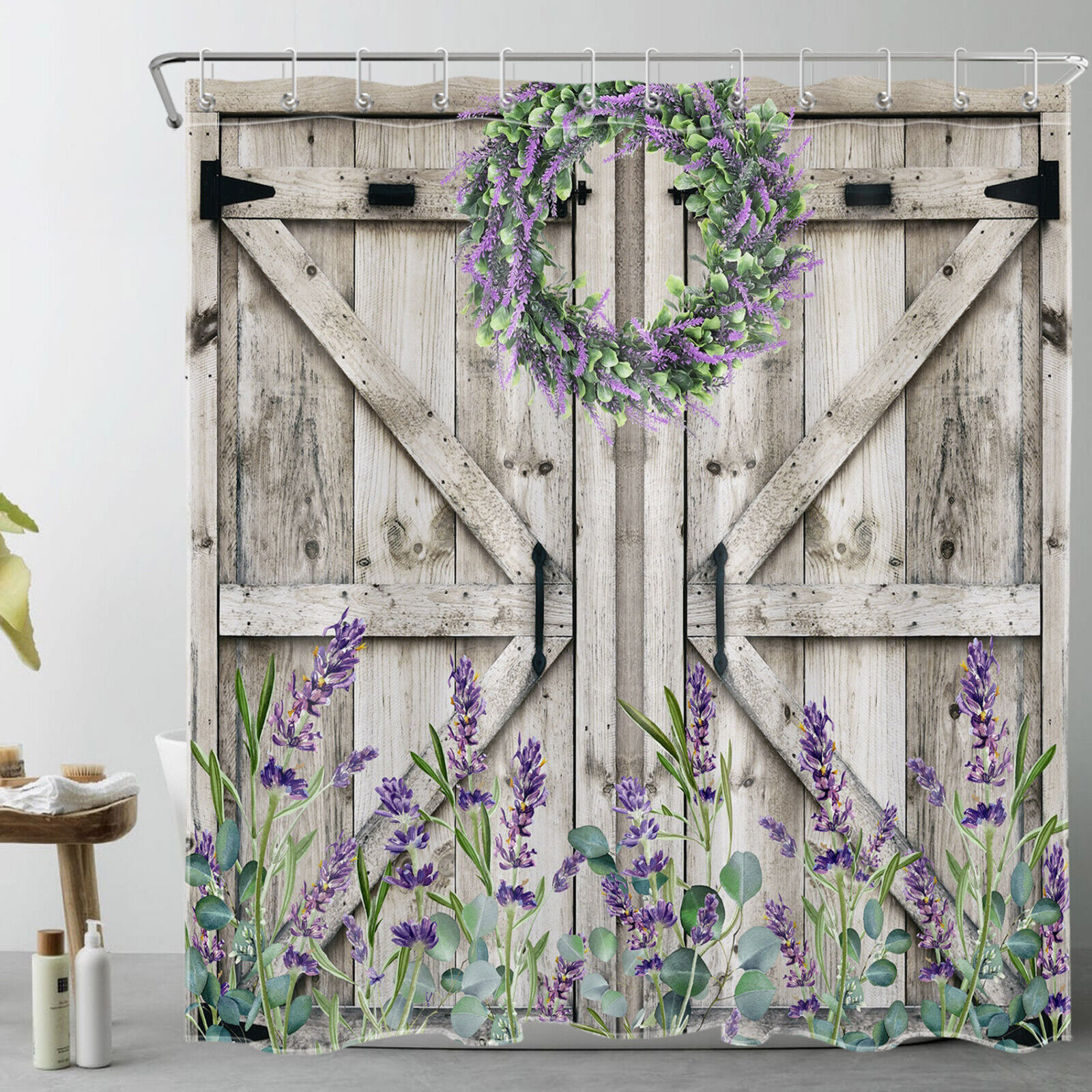 White Flower Butterfly Shower Curtain with Purple for Spring Bathroom