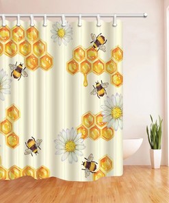 White Flower & Honeycomb Shower Curtain Modern Fabric Design