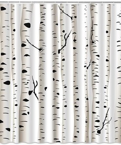 White Forest Birch Tree Shower Curtain With Seasonal Trees And Trunks Print, Bathroom Decor