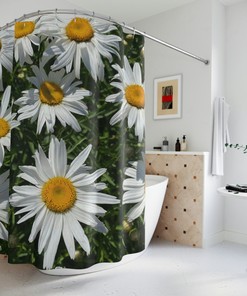 White Garden Flowers Shower Curtain - Botanical Bathroom Decor 