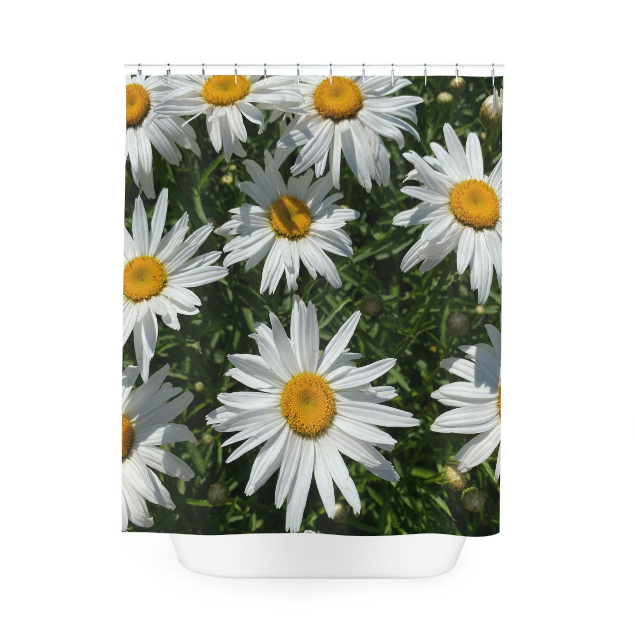 White Garden Flowers Shower Curtain - Botanical Bathroom Decor