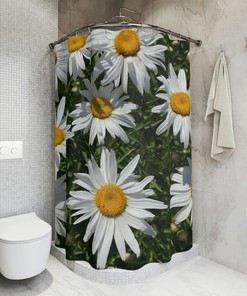 White Garden Flowers Shower Curtain - Botanical Bathroom Decor