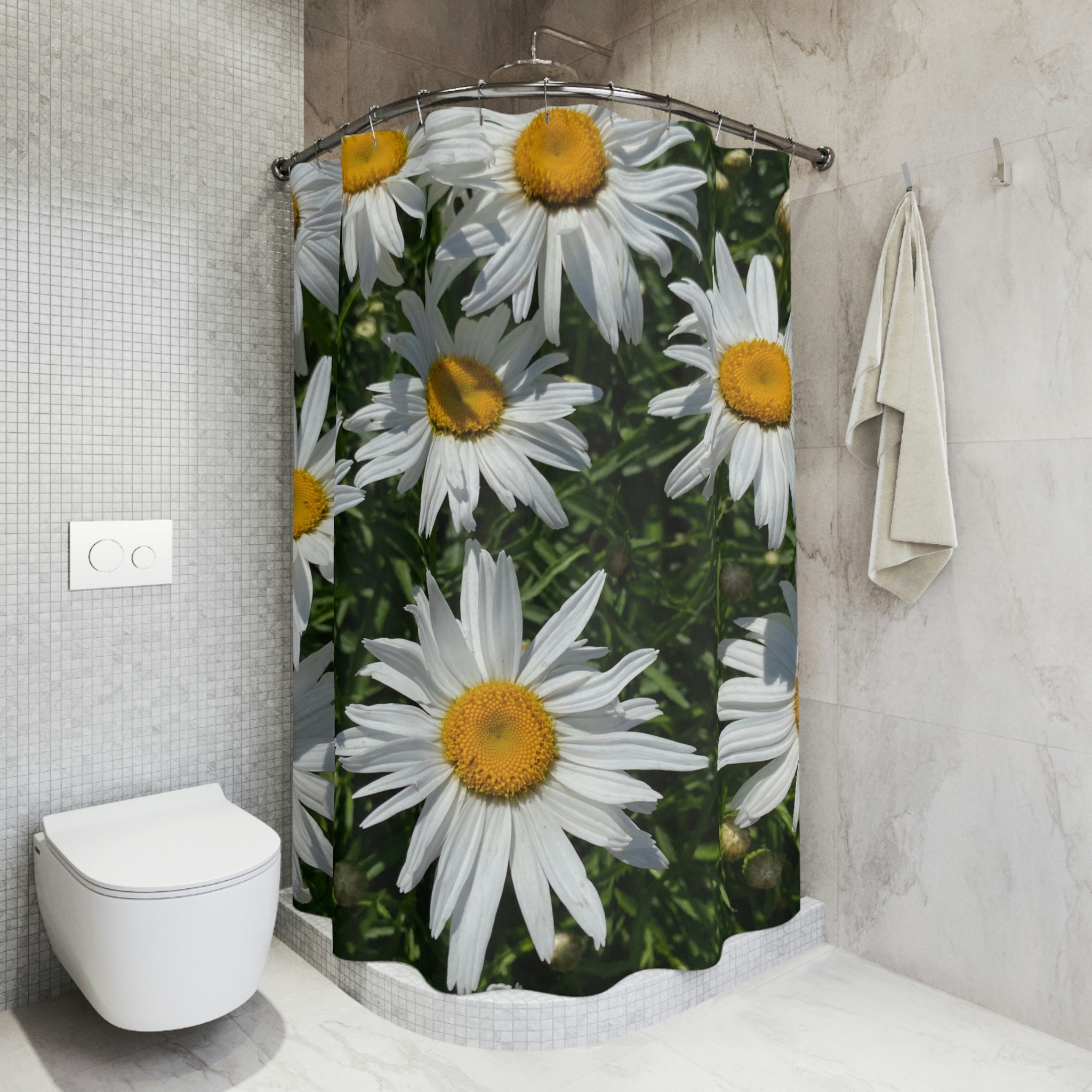 White Garden Flowers Shower Curtain - Botanical Bathroom Decor