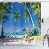 White Green Sun Bed Under Palm Trees Seaside Shower Curtain