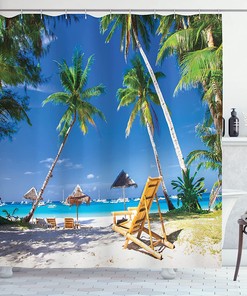 White Green Sun Bed Under Palm Trees Seaside Shower Curtain