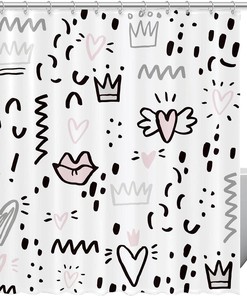White Heart Crown Lip Waterproof Shower Curtain For Bath