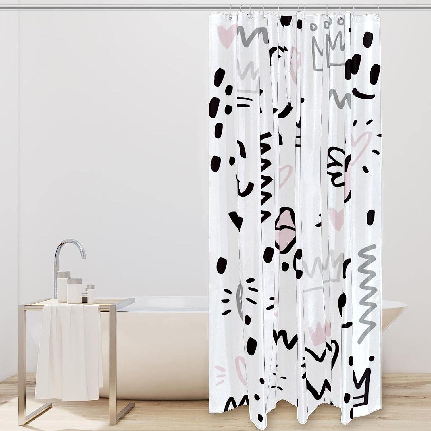 White Heart Crown Lip Waterproof Shower Curtain For Bath