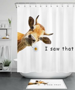 White Highland Cow Funny Wild Animals Print Shower Curtain, Perfect for a Fun and Playful Bathroom