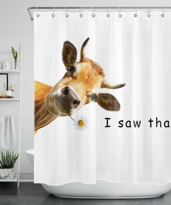 White Highland Cow Funny Wild Animals Print Shower Curtain, Perfect for a Fun and Playful Bathroom
