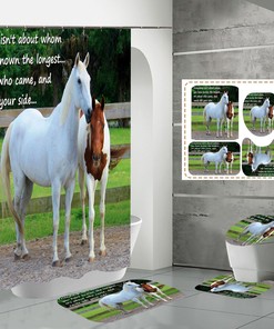 White Horse Animal Print Waterproof Shower Curtain For Bathroom