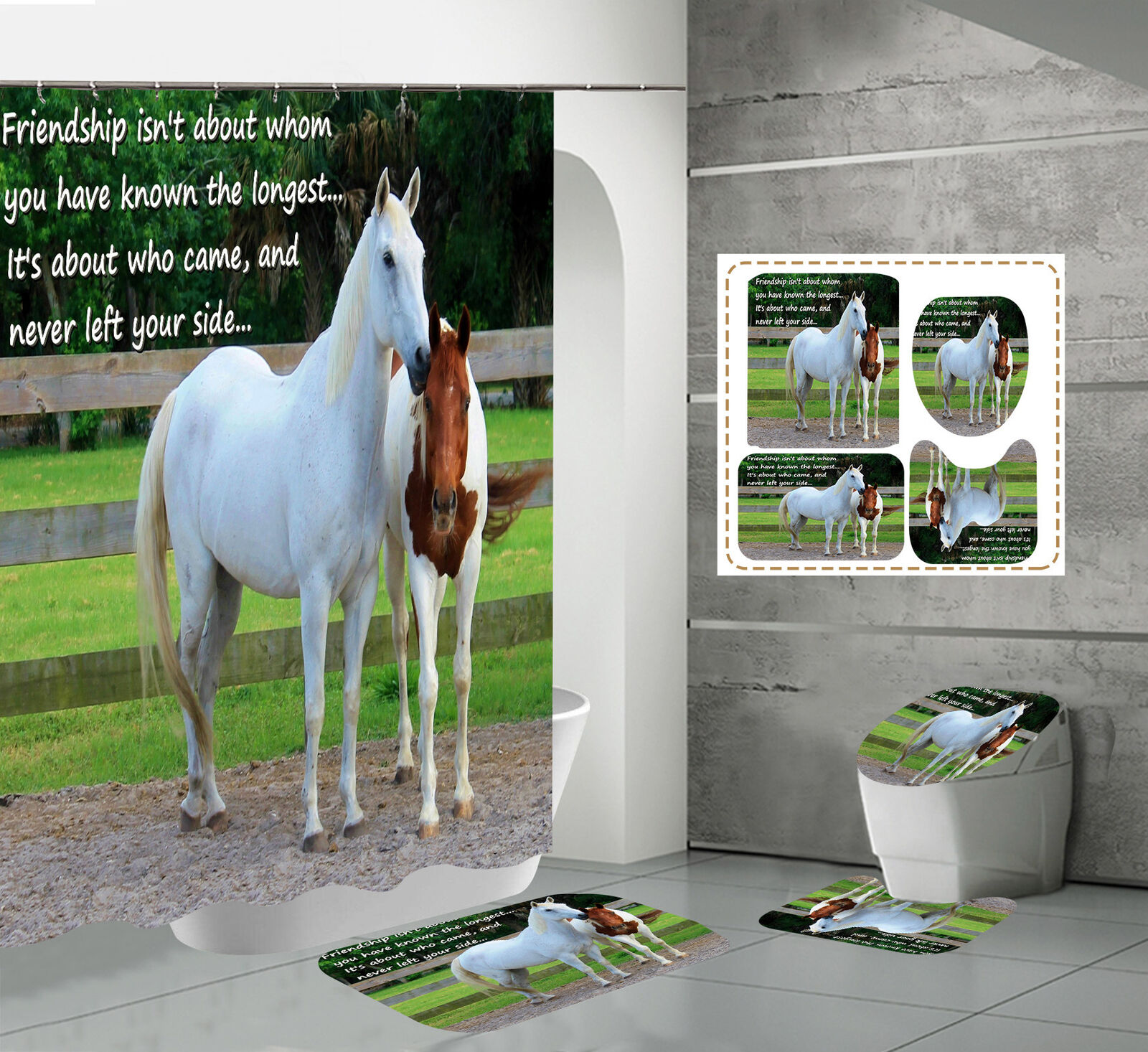White Horse Animal Print Waterproof Shower Curtain For Bathroom