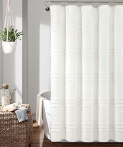 White Kendra Tufted Yarn Boho Shower Curtain- Perfect for Your Modern Vintage Bathroom Decor 