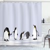 White Lilac Penguin Shower Curtain, Penguins On Polar Icy Land Winter Climate Arctic Cold Season Creatures Print