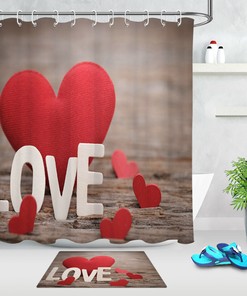 White Love Letters Red Heart Valentine's Day Shower Curtain for Bathroom Decor