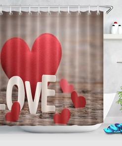 White Love Letters Red Heart Valentine's Day Shower Curtain for Bathroom Decor