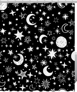 White Moon Stars Unique Shower Curtain Set With A Quote 