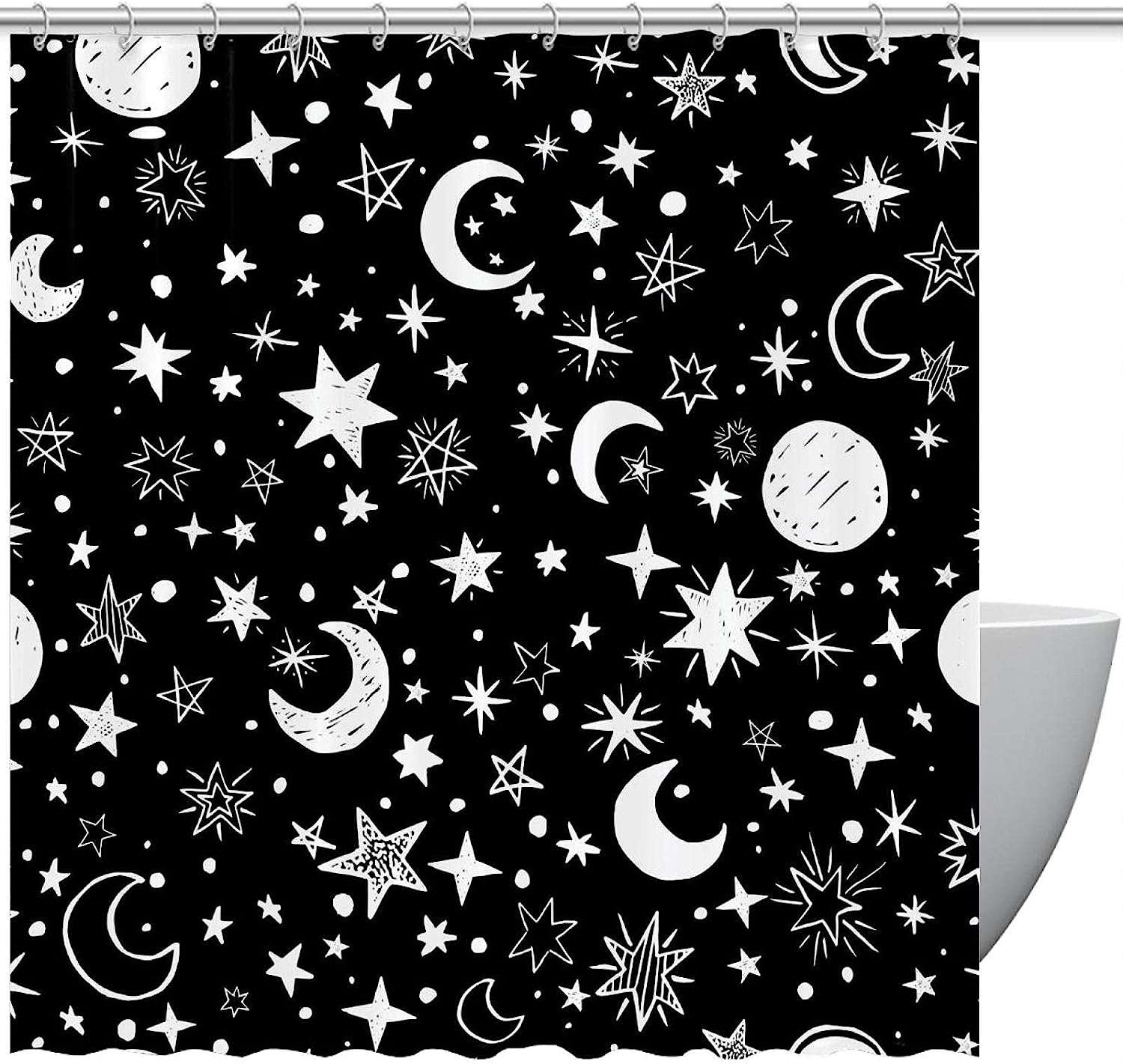 White Moon Stars Unique Shower Curtain Set With A Quote