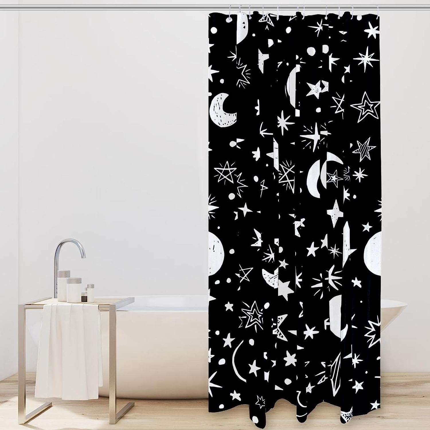 White Moon Stars Unique Shower Curtain Set With A Quote
