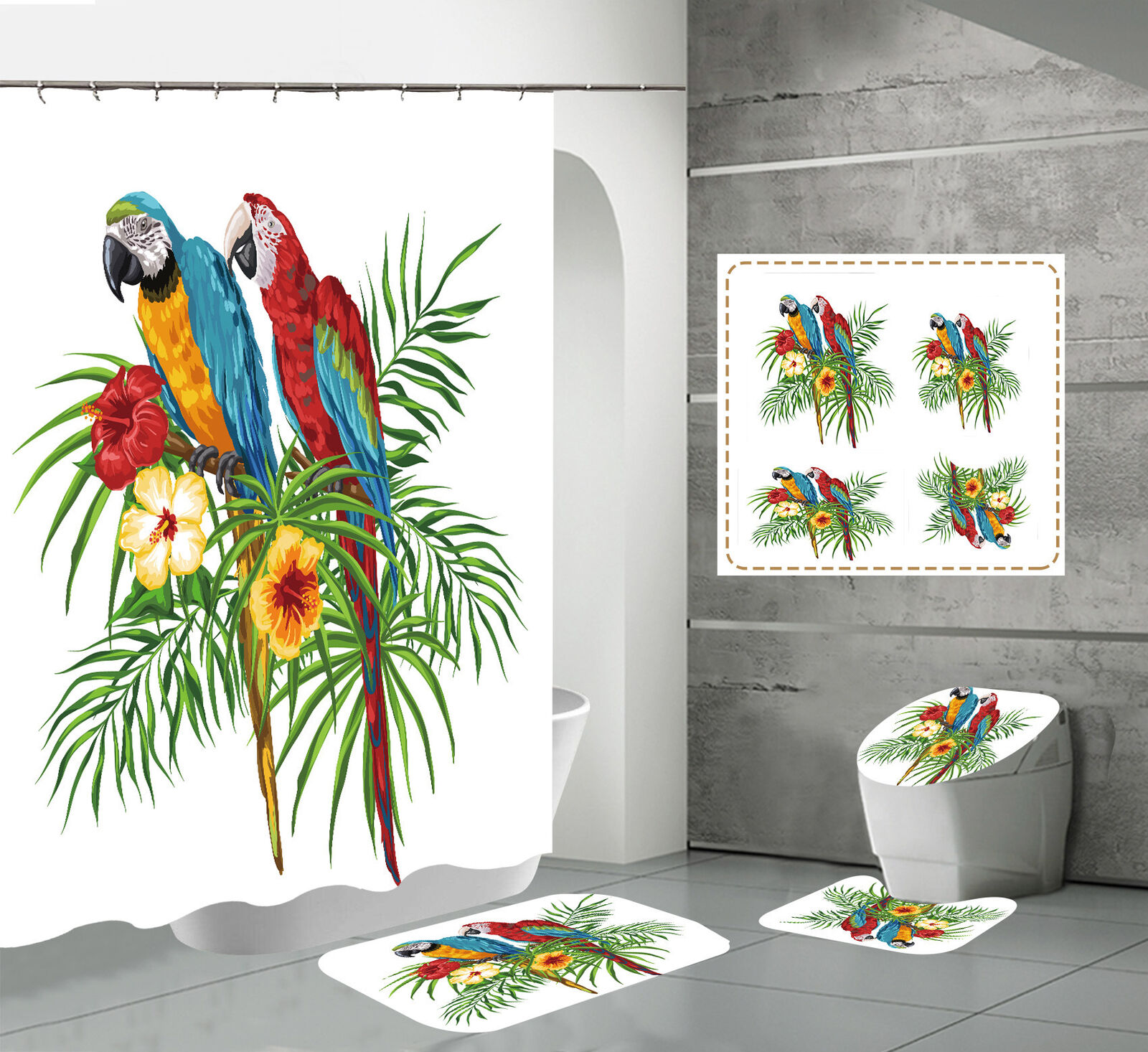 White Parrots Shower Curtain for a Chic and Elegant Bathroom