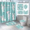 White Rabbit On Blue Waterproof Shower Curtain For A Cute Bathroom