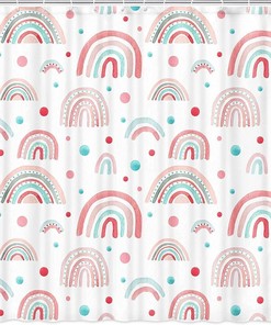 White Rainbow Boho Fabric Shower Curtain for Teen Girls Bathroom Decor, Waterproof and Stylish